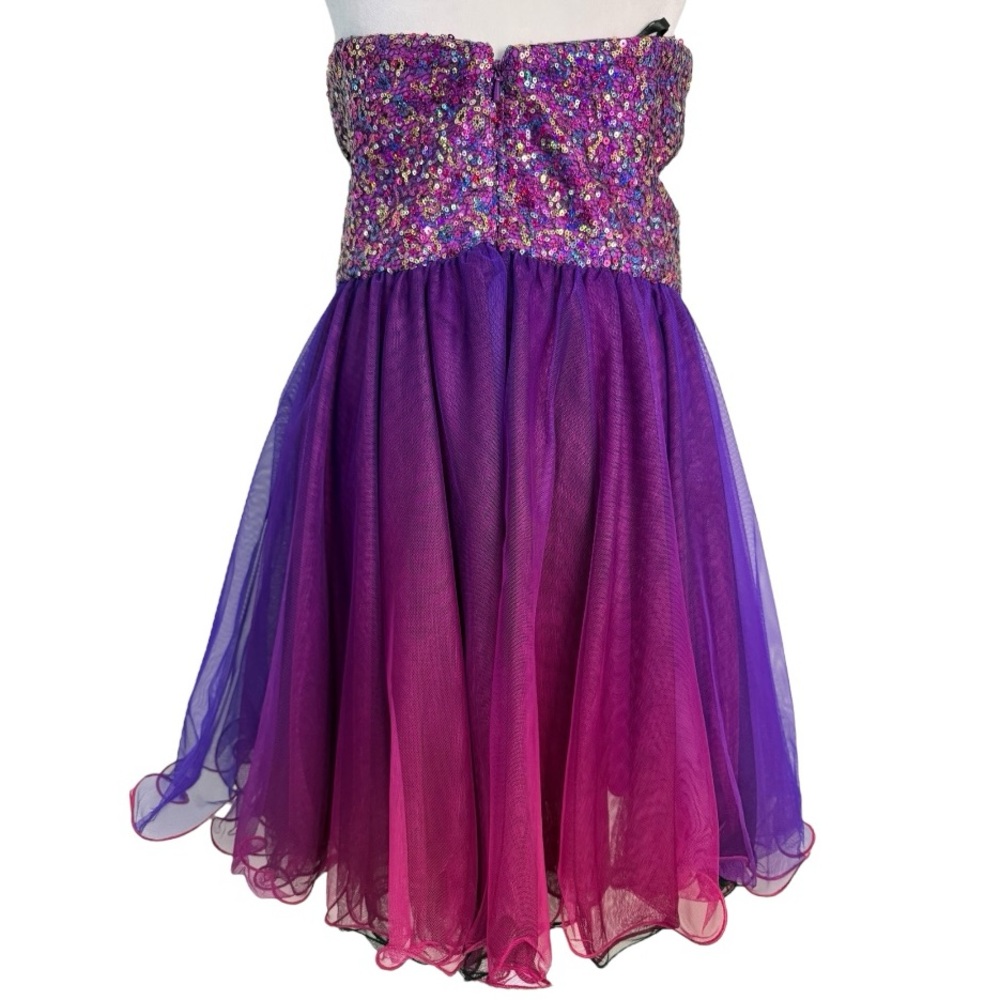 Blondie Nites Sequin Ombre Tulle Strapless Party Dress Pink Purple Juniors 11 - Picture 7 of 12